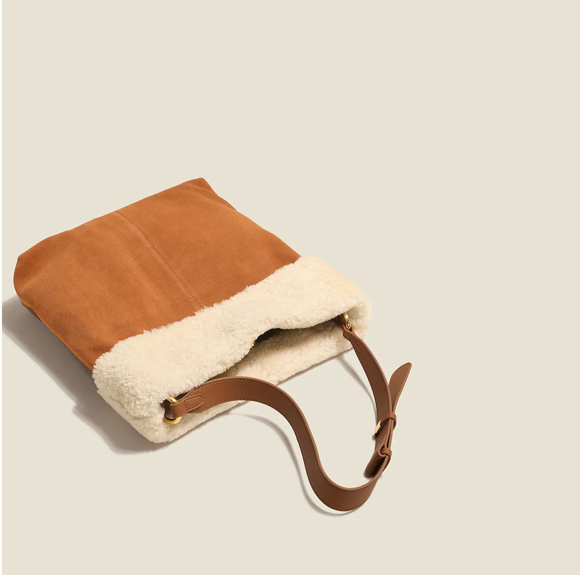 Womens Suede Leather Tote Bag With Faux Fur Shoulder Handbags For Women