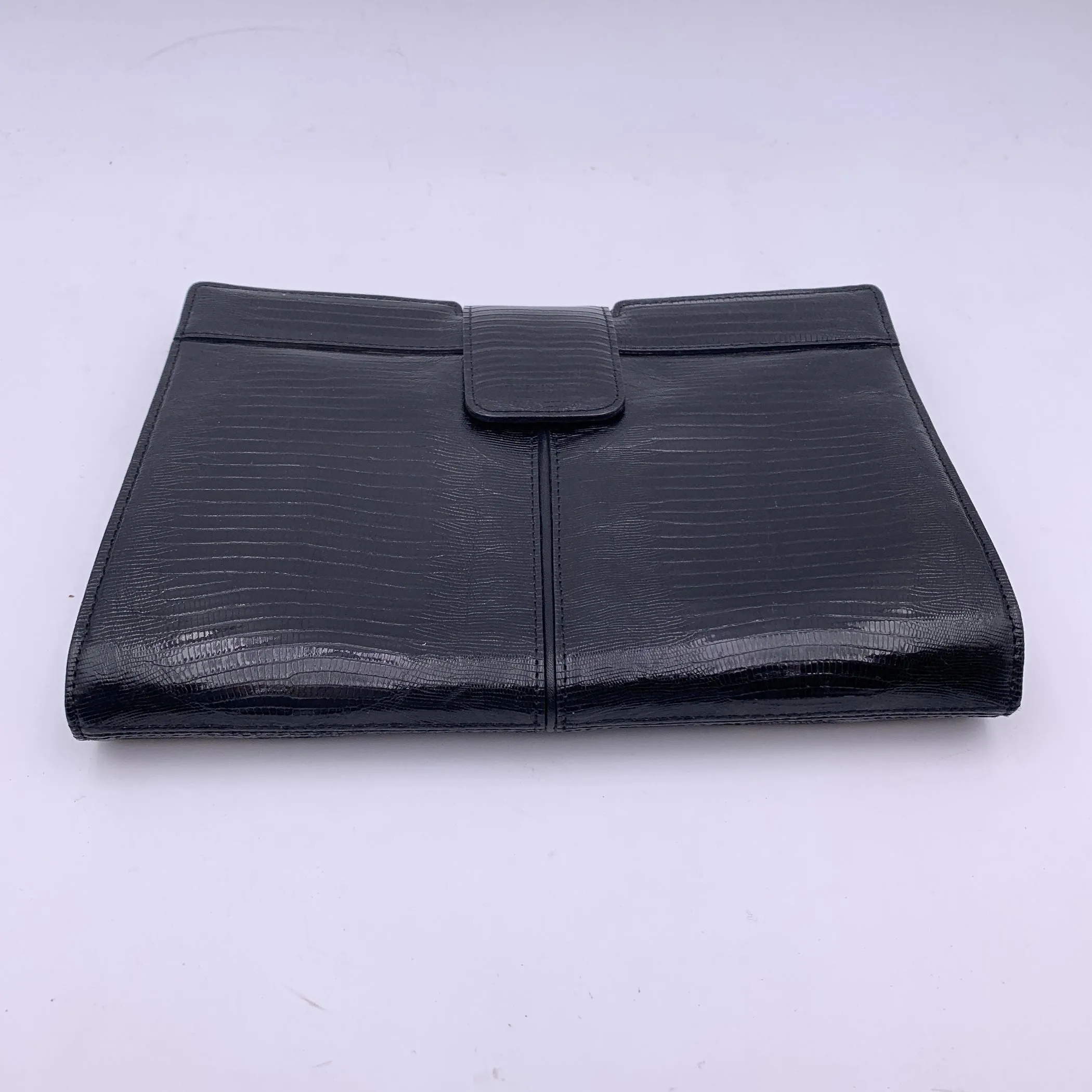 Yves Saint Laurent Vintage Black Leather Clutch Pochette Handbag