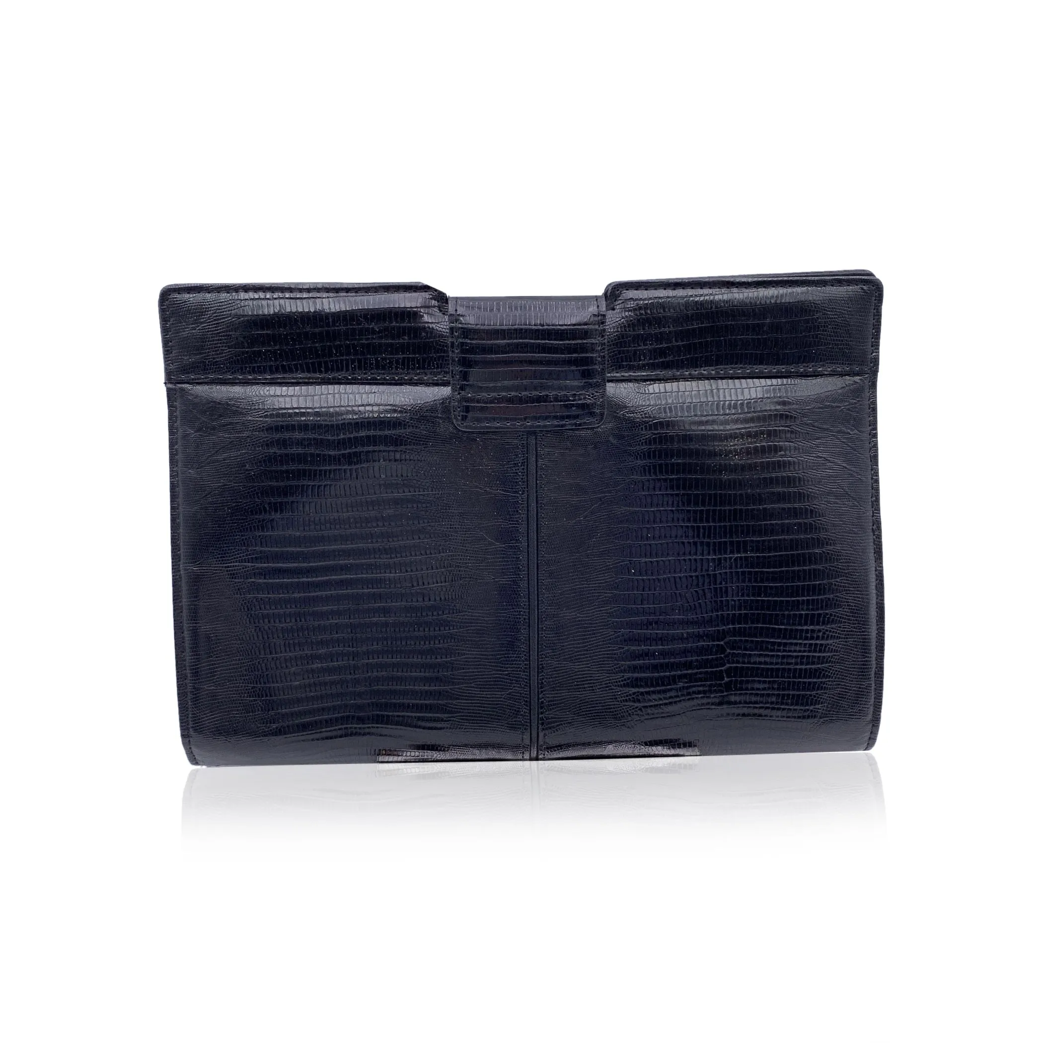 Yves Saint Laurent Vintage Black Leather Clutch Pochette Handbag