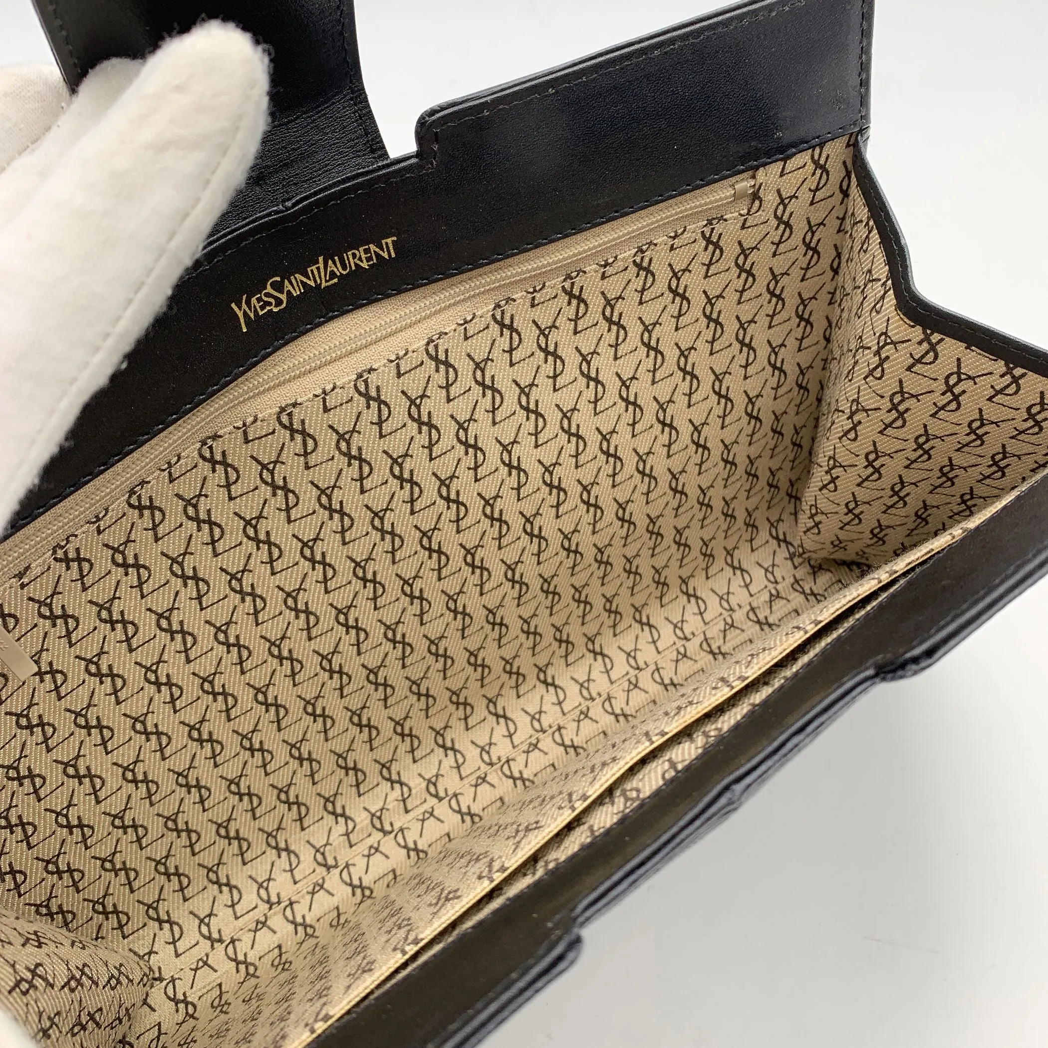 Yves Saint Laurent Vintage Black Leather Clutch Pochette Handbag