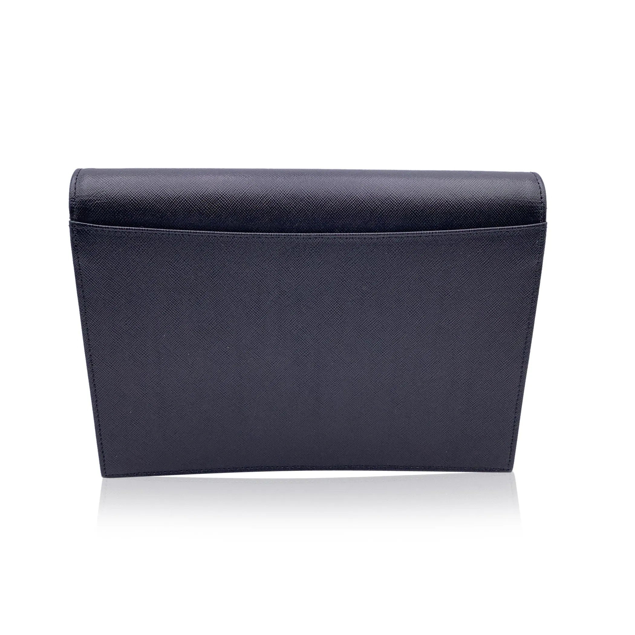 Yves Saint Laurent Vintage Black Leather YSL Logo Handbag Clutch
