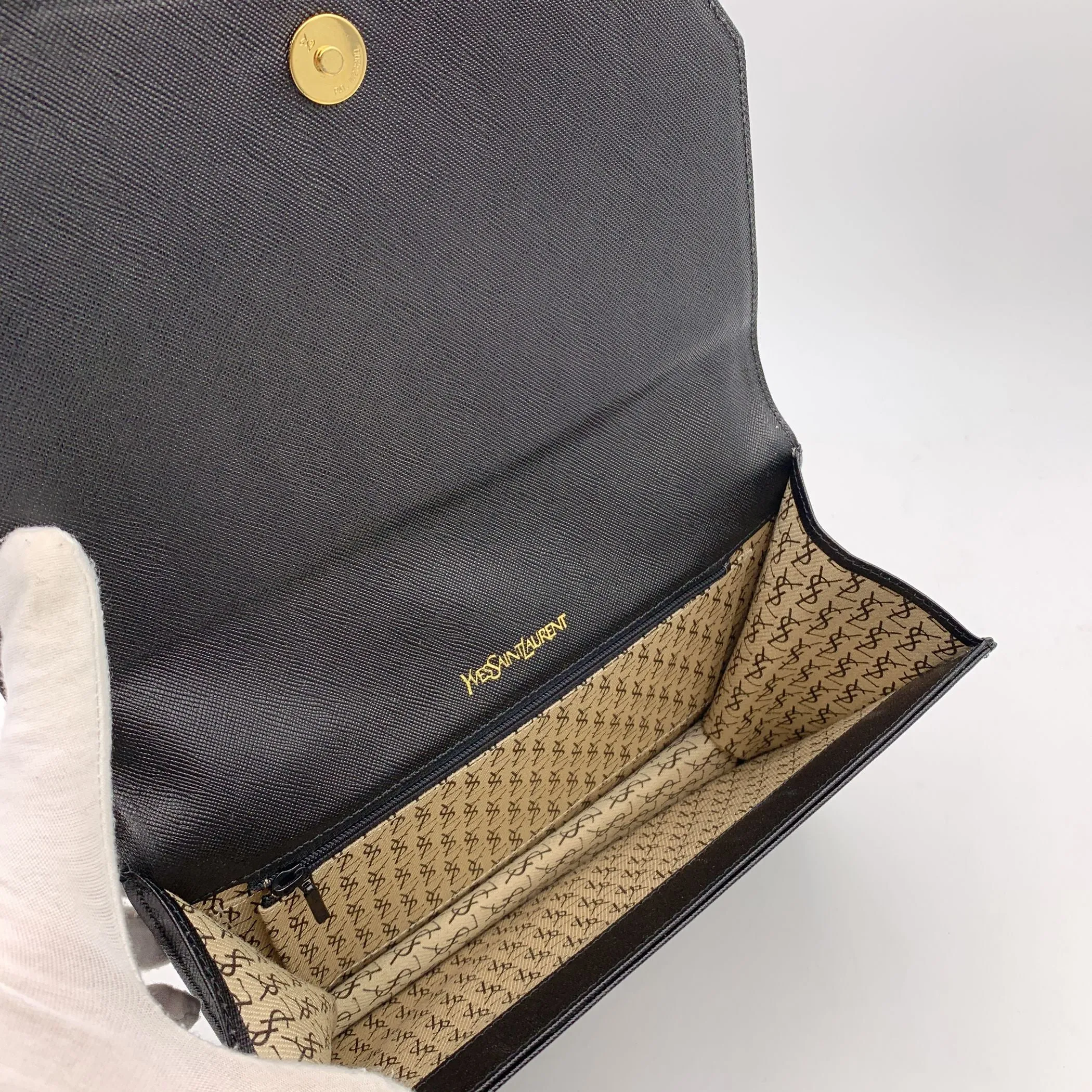Yves Saint Laurent Vintage Black Leather YSL Logo Handbag Clutch