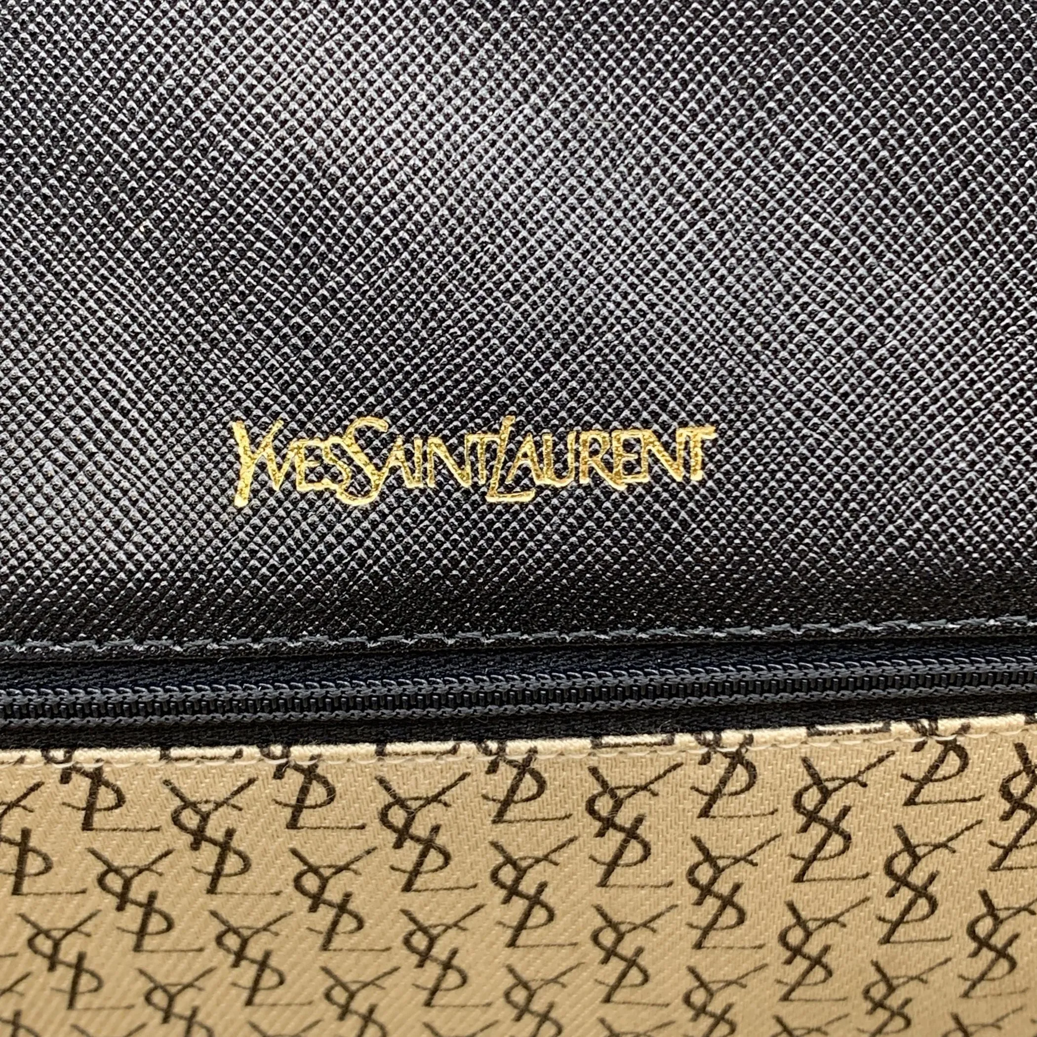 Yves Saint Laurent Vintage Black Leather YSL Logo Handbag Clutch