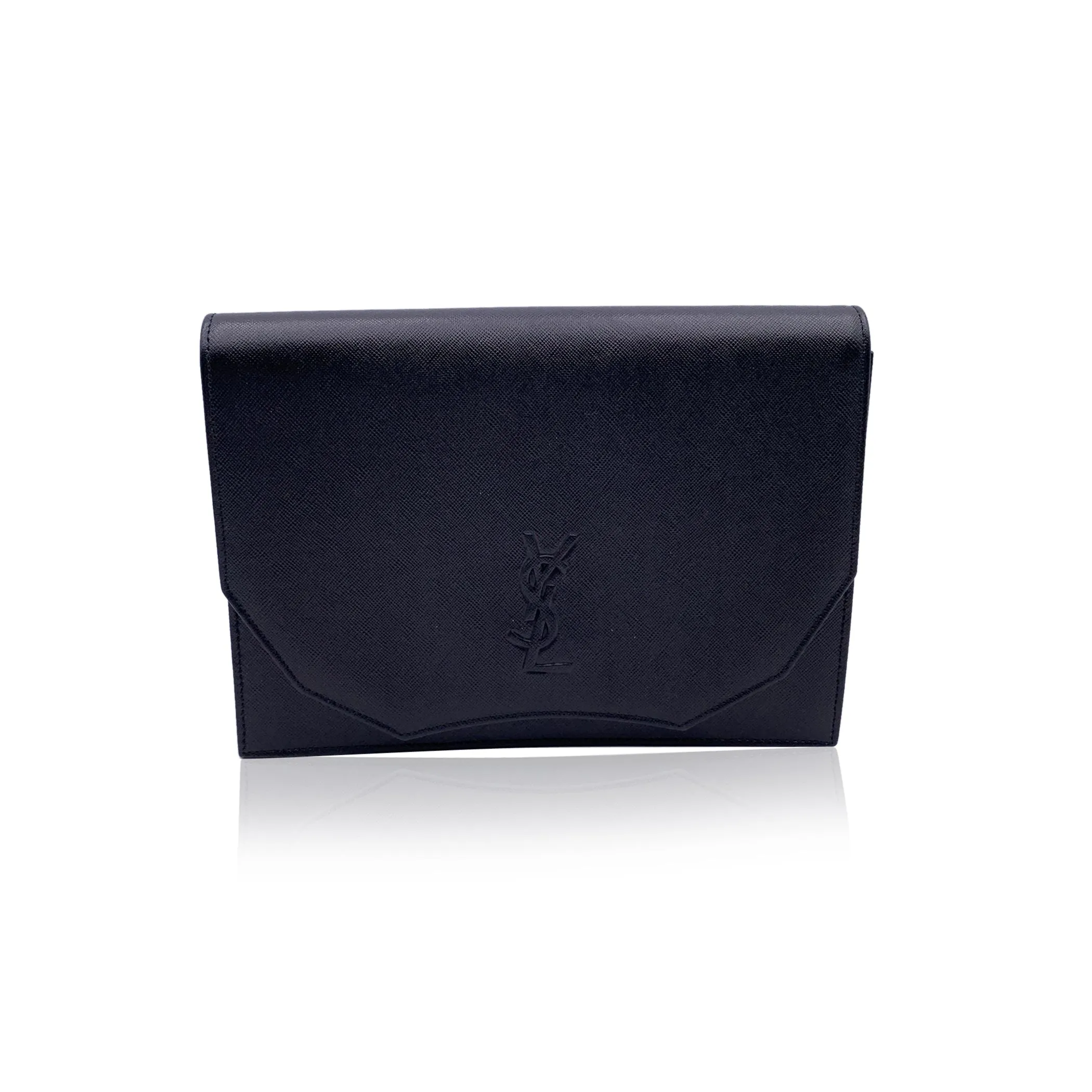 Yves Saint Laurent Vintage Black Leather YSL Logo Handbag Clutch