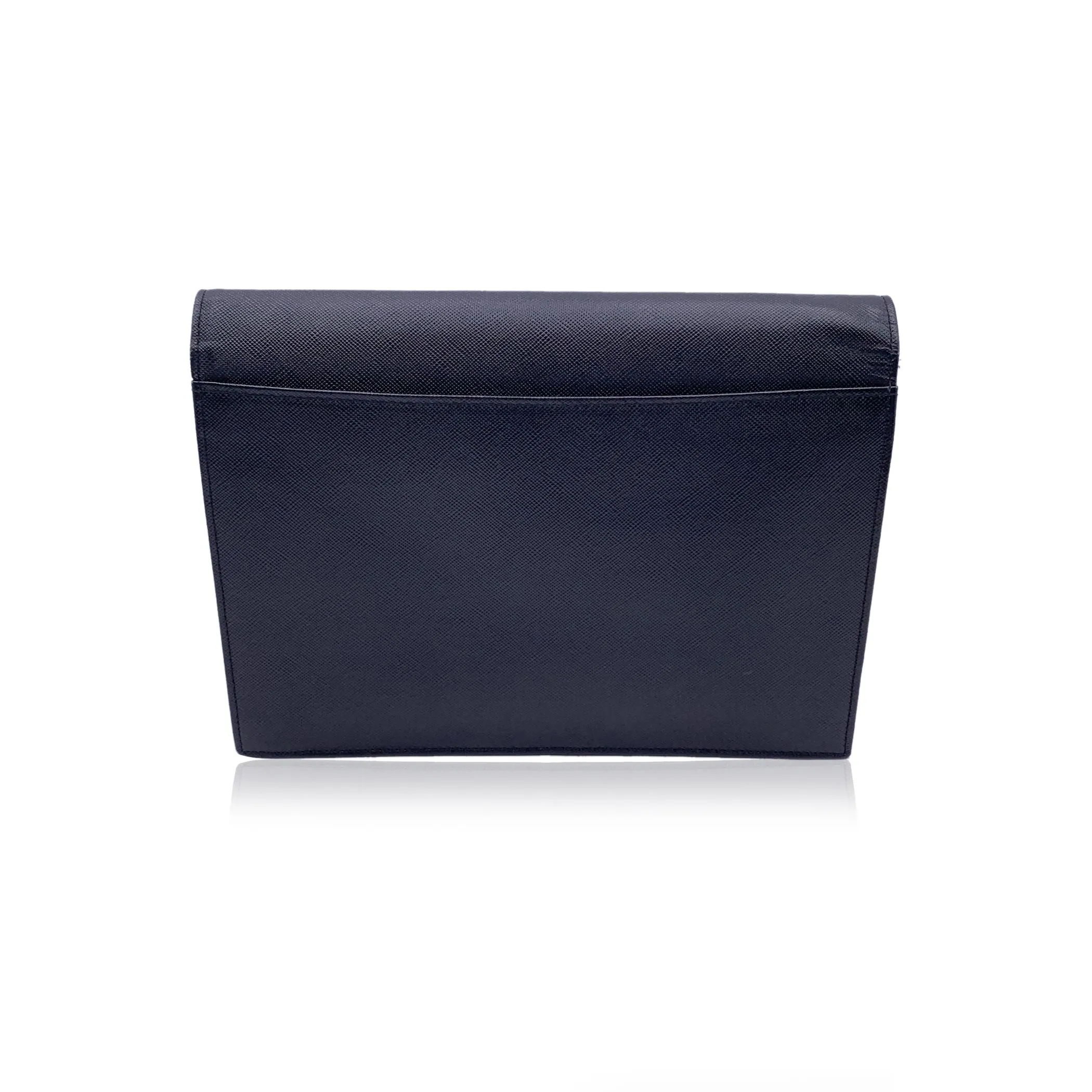 Yves Saint Laurent Vintage Black Saffiano Leather YSL Logo Clutch Bag