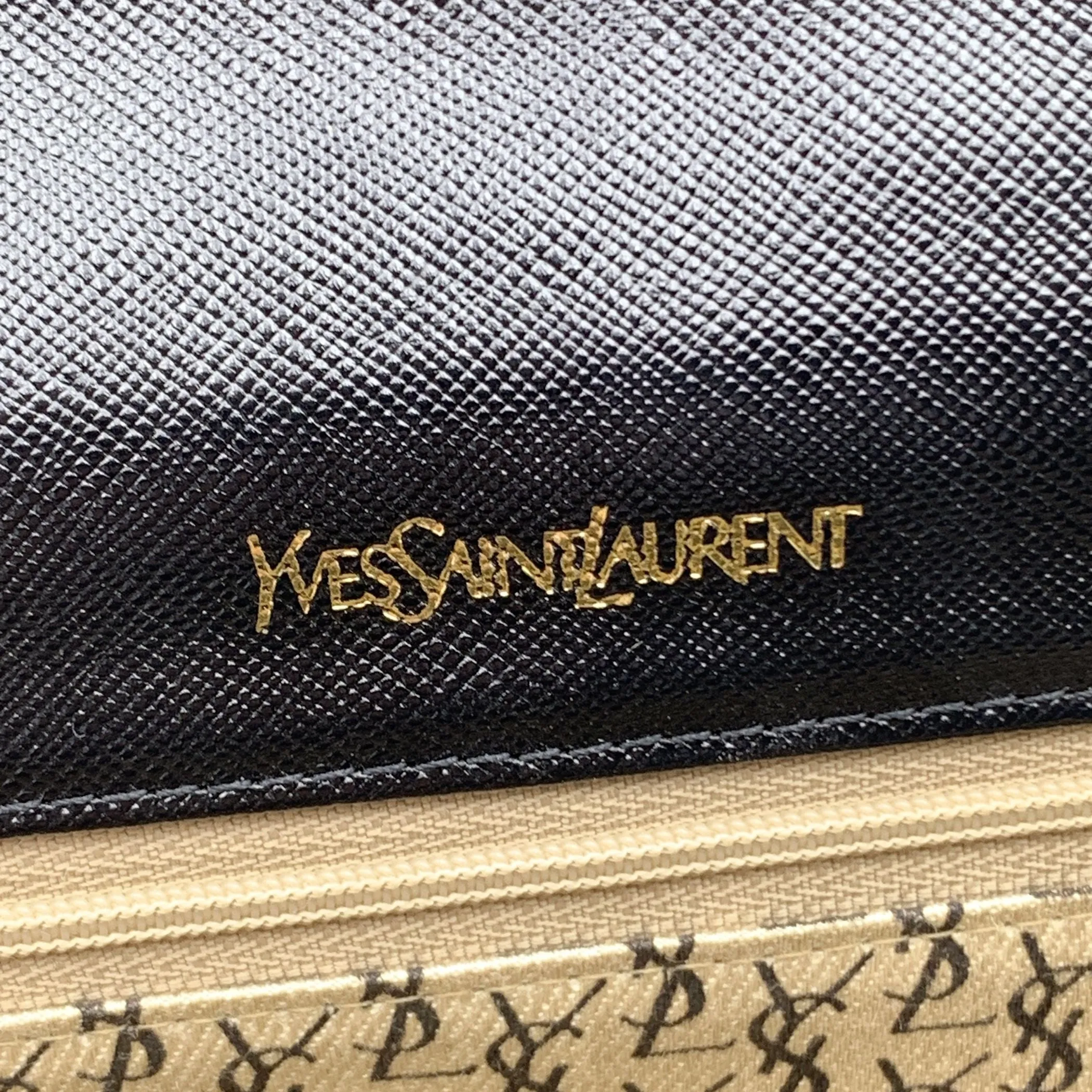 Yves Saint Laurent Vintage Black Saffiano Leather YSL Logo Clutch Bag