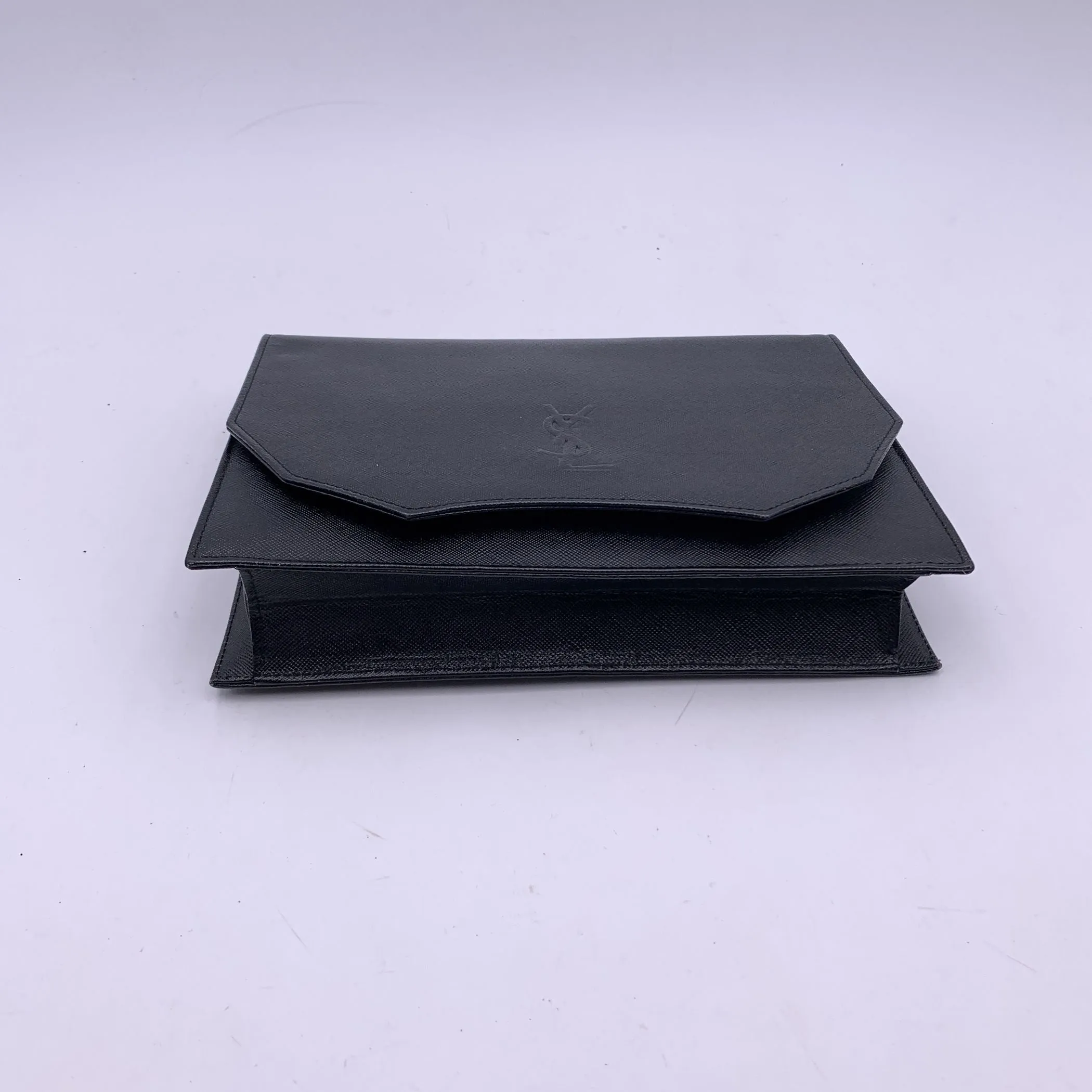 Yves Saint Laurent Vintage Black Saffiano Leather YSL Logo Clutch Bag