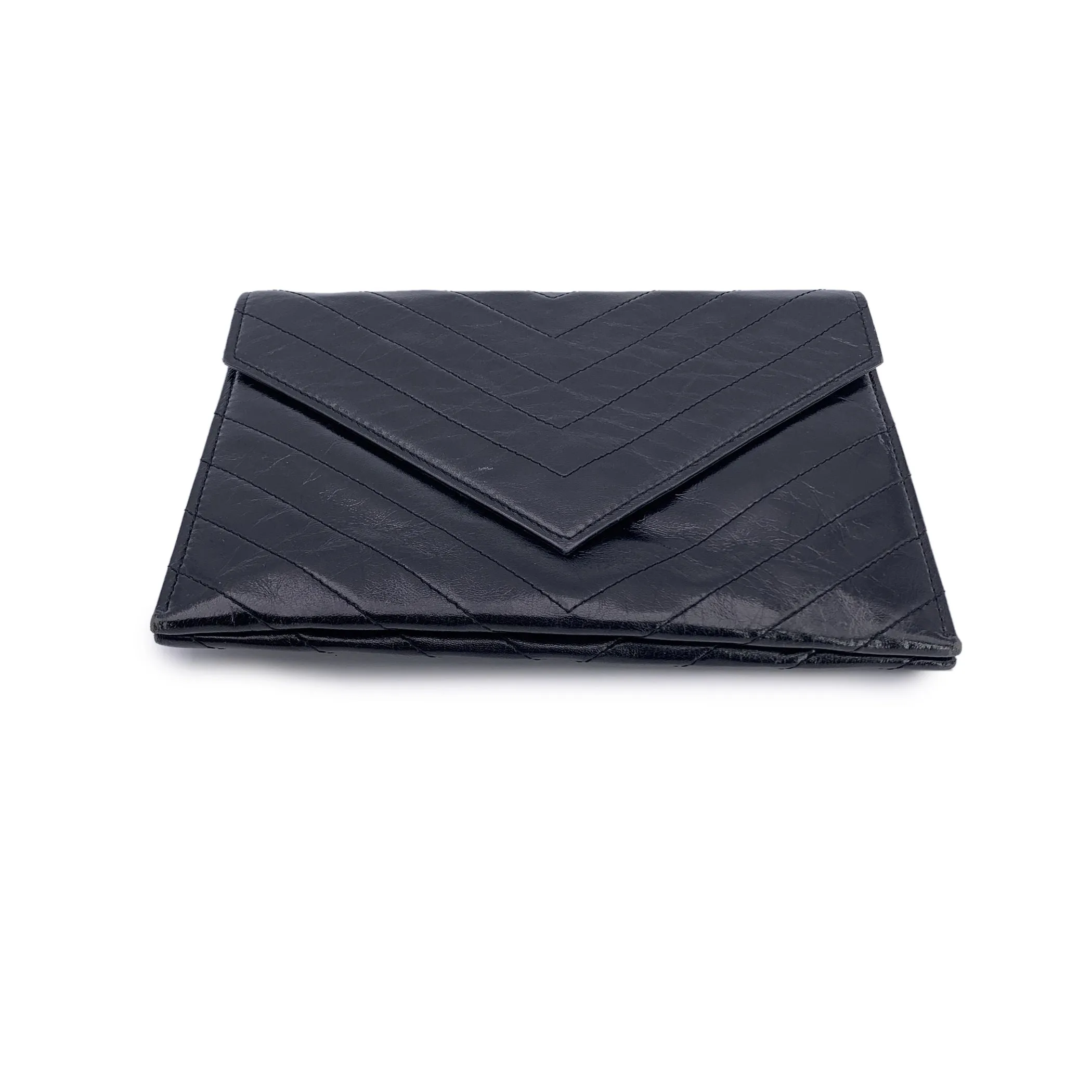 Yves Saint Laurent Vintage Black V Quilted Leather Small Clutch Bag
