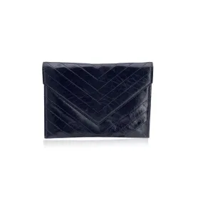 Yves Saint Laurent Vintage Black V Quilted Leather Small Clutch Bag